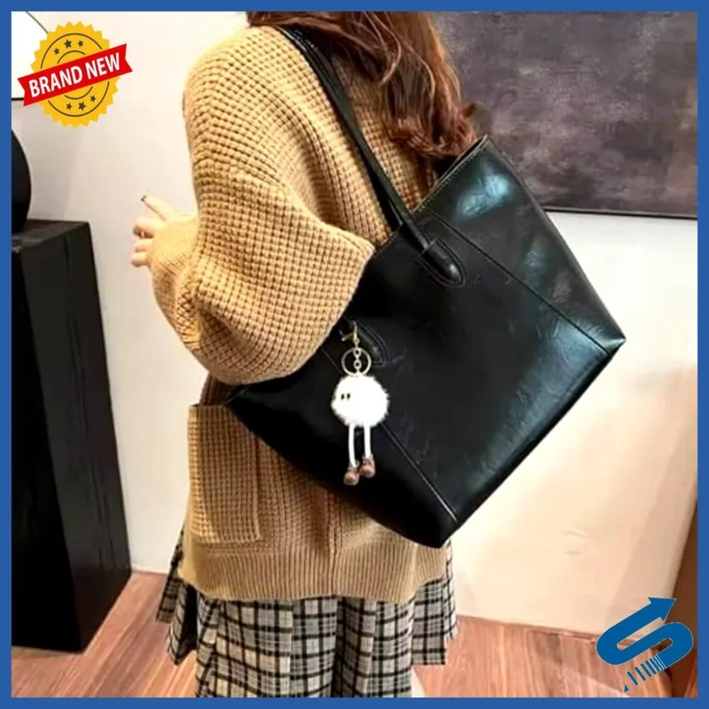 Vegan Leather Tote Bag Minimal Chic Professional Work Commute Spacious Interior
